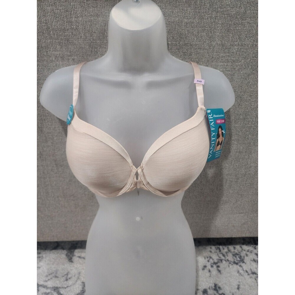 Vanity Fair Bra Womens 34D Beige Underwired Front Close Illumination Convertible